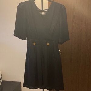 Reynah Black Short Sleeve Dress with Gold Buttons